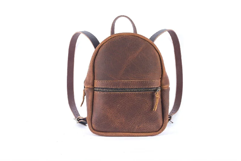 CLASSIC ZIPPERED SMALL LEATHER BACKPACK PURSE