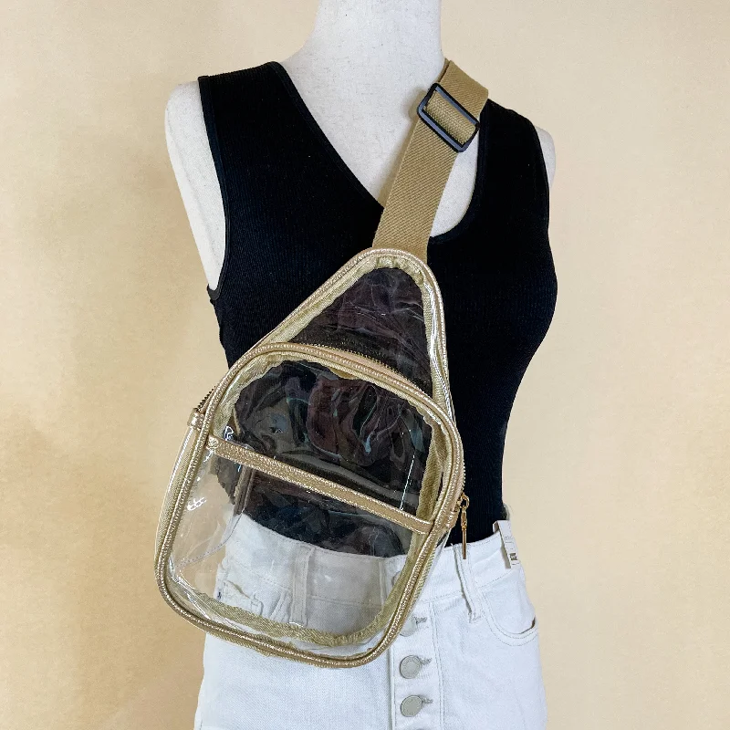 Clear Sling Backpack with a Gold Outline