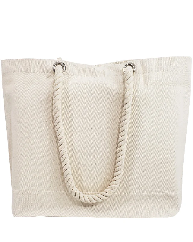 Closeout Canvas Beach Tote Bag with Fancy Rope Handles