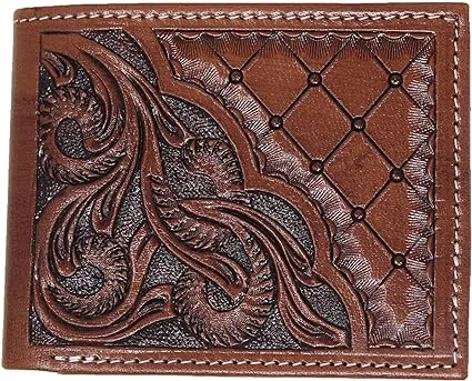 Challenger Western Bifold Wallet Brown Handcrafted Floral Tooled Leather