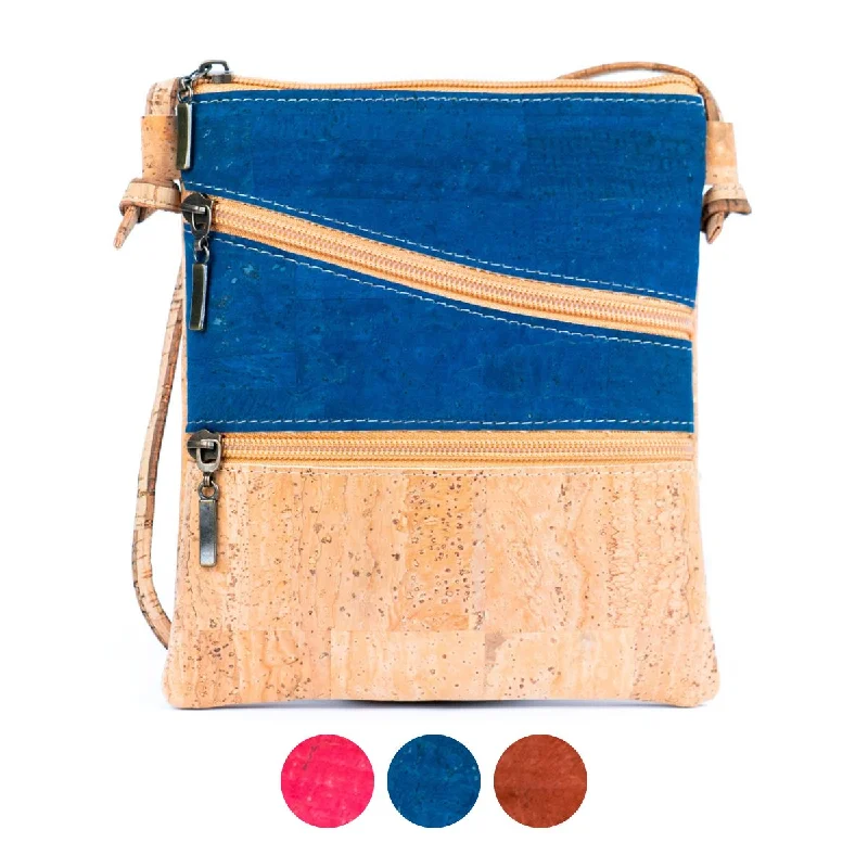 Solid Color Block Triple Zip Women's Cork Crossbody Bag BAGP-03