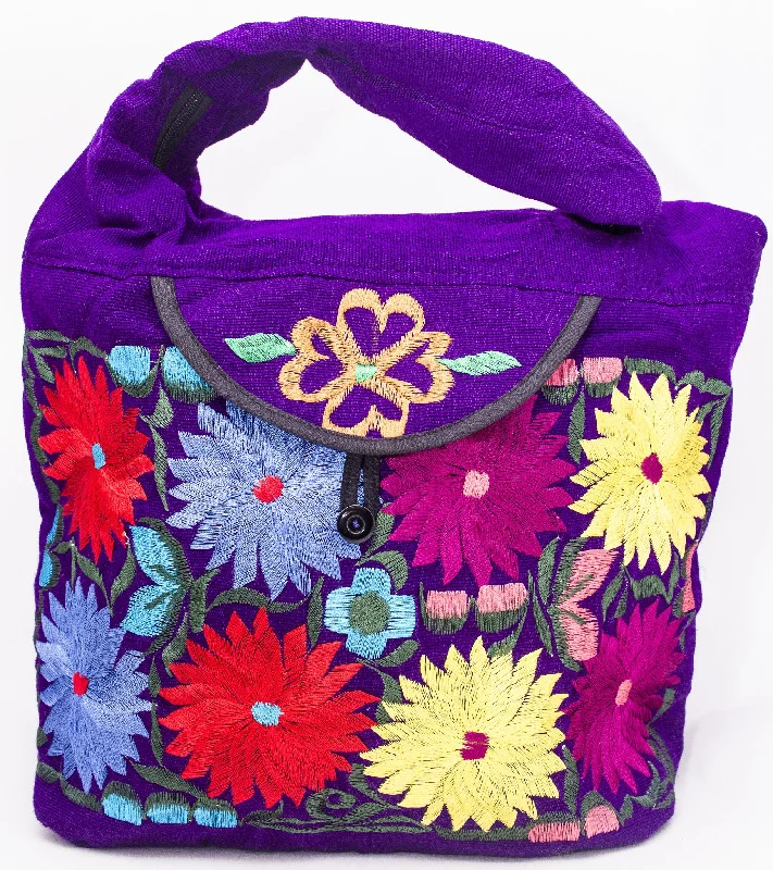 GUATEMALA PURSE HAND EMBROIDERED FLOWERS HOBO BAG X-LARGE GPL006