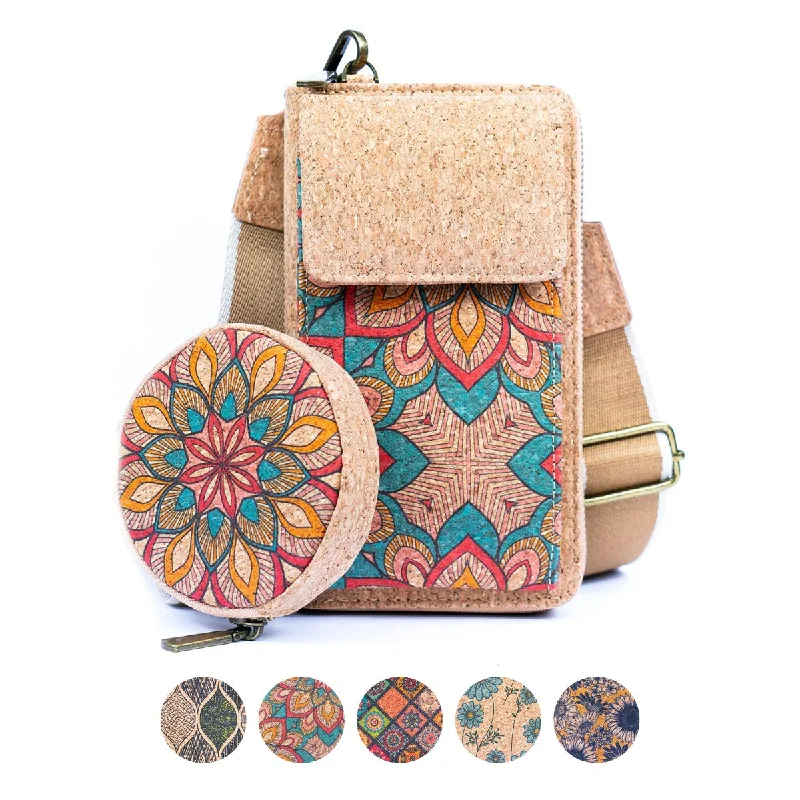 Natural Cork Women's Printed Phone Pouch with Detachable Coin Purse BAG-2310