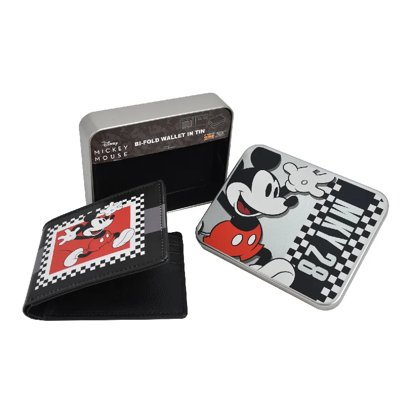 Disney's Mickey Mouse Vintage PRINT Bifold Wallet in a Decorative Tin Case, Multi