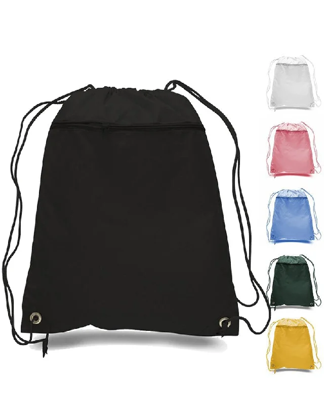 Polyester Value Drawstring Bags with Front Zippered Pocket - POL11