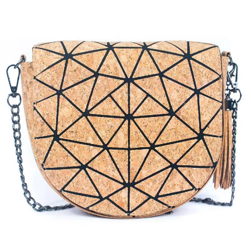 Geometric Patterned Cork Crossbody Bag with Irregular Half-Moon BAG-2264