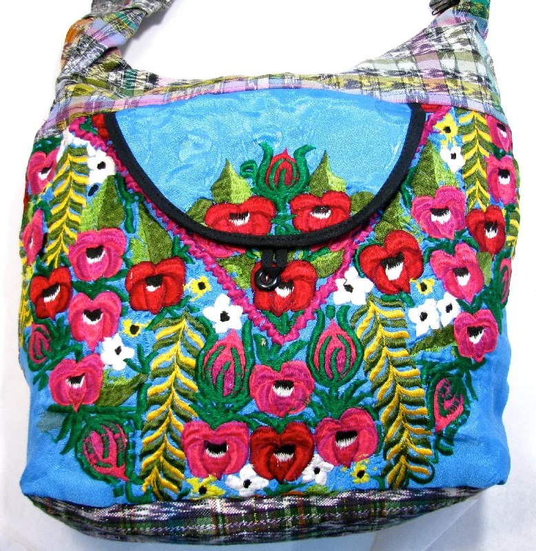 GUATEMALA PURSE HAND EMBROIDERED FLOWERS HOBO BAG X-LARGE