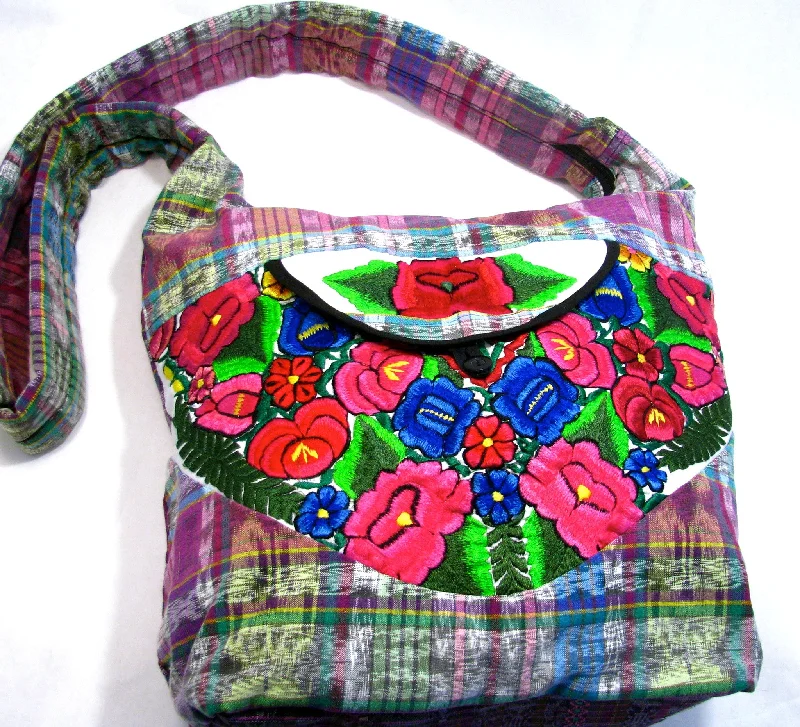 GUATEMALA PURSE HAND EMBROIDERED FLOWERS HOBO BAG X-LARGE GPL014