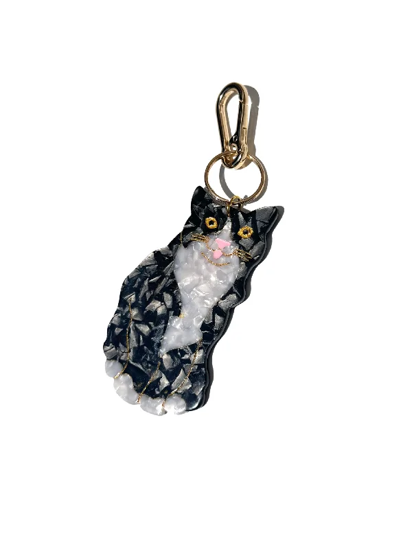 Hand-painted Tuxedo Cat Bag Charm + Keychain