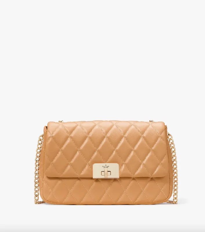 Kate Spade Carey Flap Shoulder Smooth Quilted Leather Bag In Tiramisu