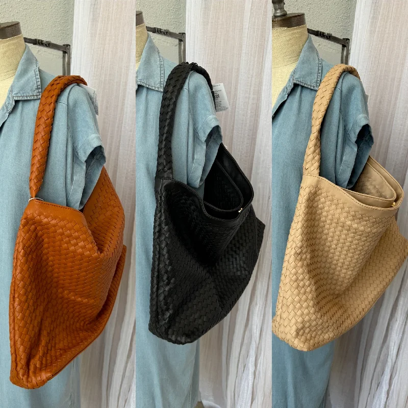 Leather Basket Weave Tote Purse