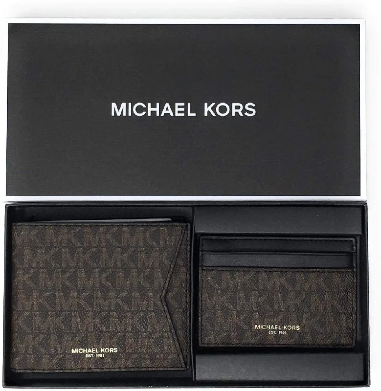 Michael Kors Set Two Piece Leather Billfold Wallet With Card Case (Brown PVC) 36H9LGFF7B