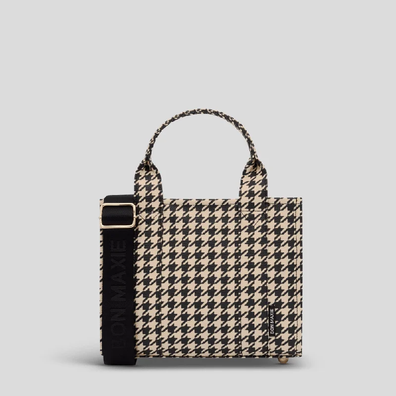 Micro Bon Vivant Structured Tote Bag -- Black Houndstooth