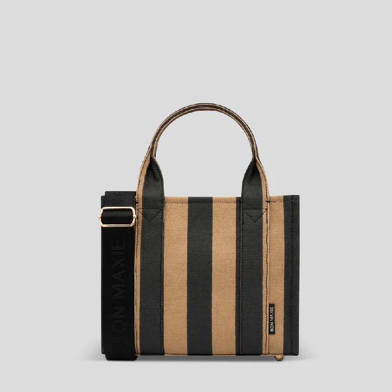 *SECONDS* Micro Bon Vivant Structured Tote Bag -- Black/Tan Stripe