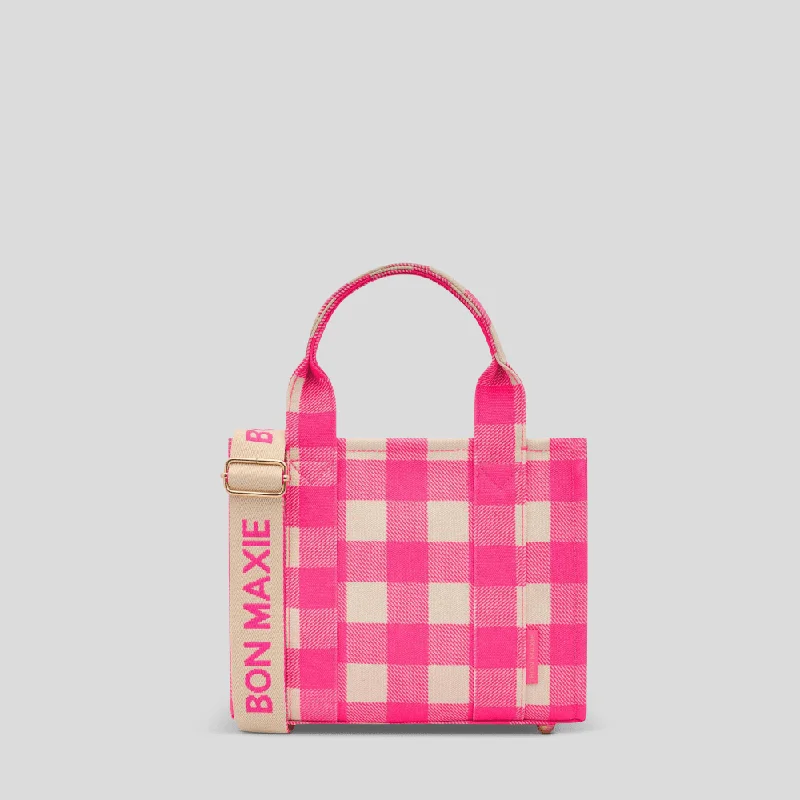 Micro Bon Vivant Structured Tote Bag -- Neon Pink Gingham