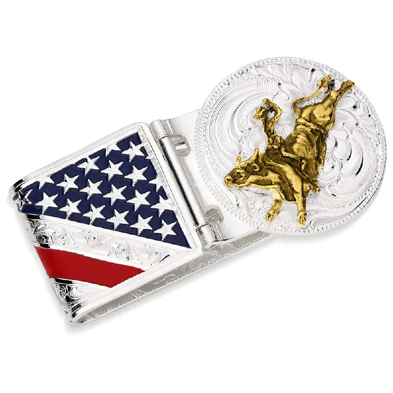 Montana Silersmiths American Made Liberty Hinged Money Clip with Bull Rider