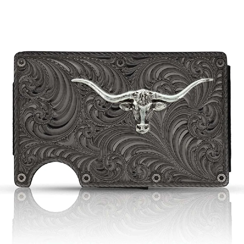 Montana Silversmiths Gunmetal Credit Card & Cash Case with Longhorn