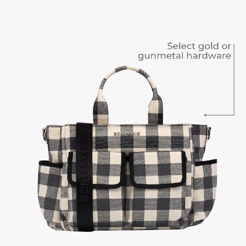 Multi-Pocket Nappy Bag -- Black Gingham