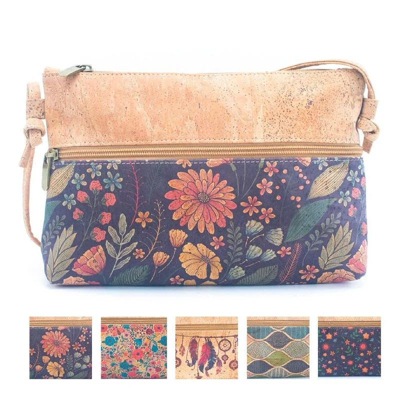 Natural Cork and Printed Design Women's Crossbody Bag BAG-2274