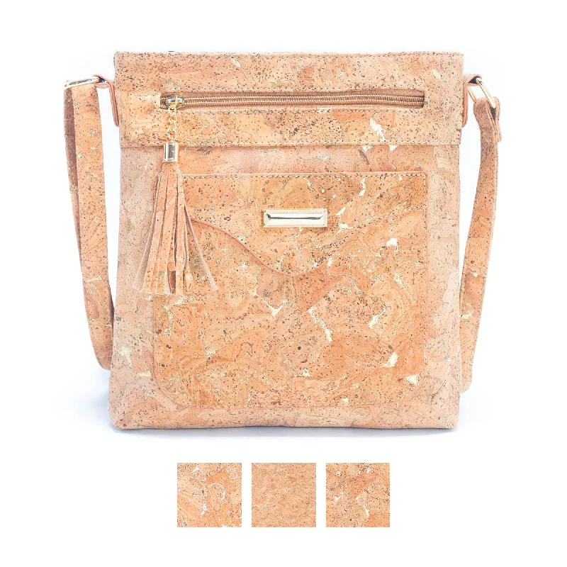 Natural Cork with Gold and Silver Accents - Women's Cork crossbody bag BAG-2249