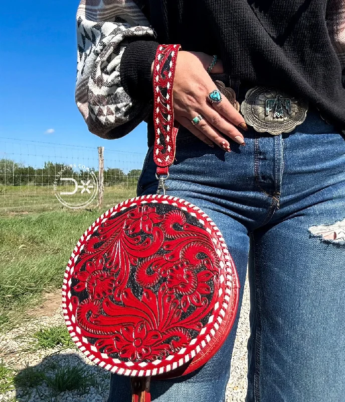 The Calleigh Tooled Wristlet ~ Vintage Red