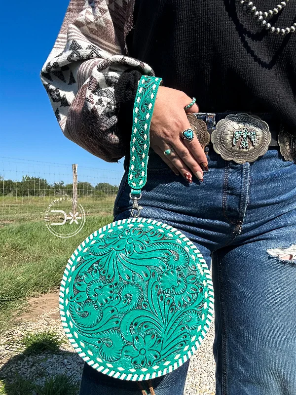 The Calleigh Tooled Wristlet ~ Vintage Turquoise