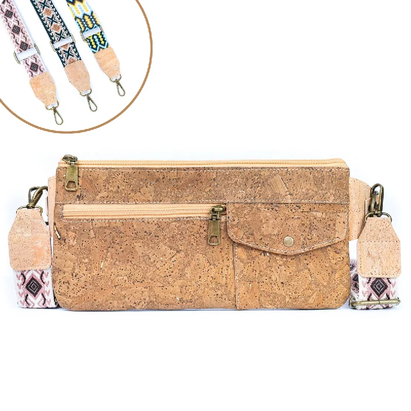 Tobacco-Colored Cork Sling Bag with Detachable Wide Strap and Multi-Pocket Storage BAGP-282