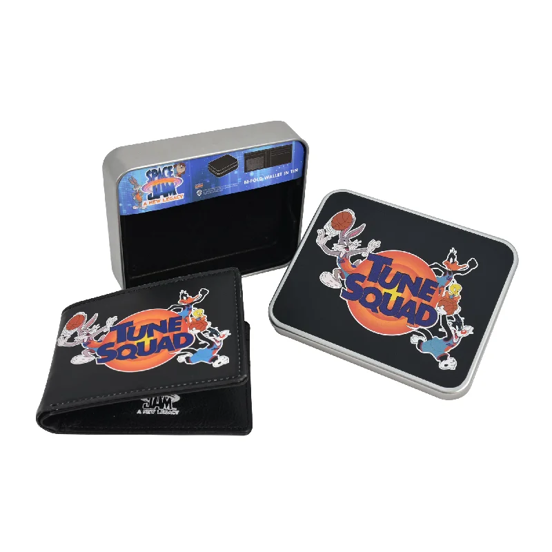 WB Space Jam A New Legacy Tune Squad LOGO Bifold Wallet in a Decorative Tin Case, Multi